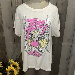 Anthropologie Letluv Tom Petty Graphic Band Tee Ivory Medium NWT 100% Cotton